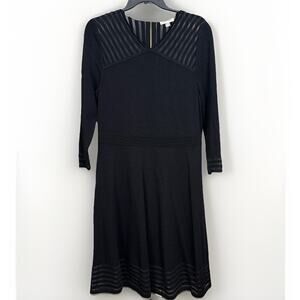 Calvin Klein Illusion-Stripe Fit & Flare Sweater Dress Black Women's Size XL